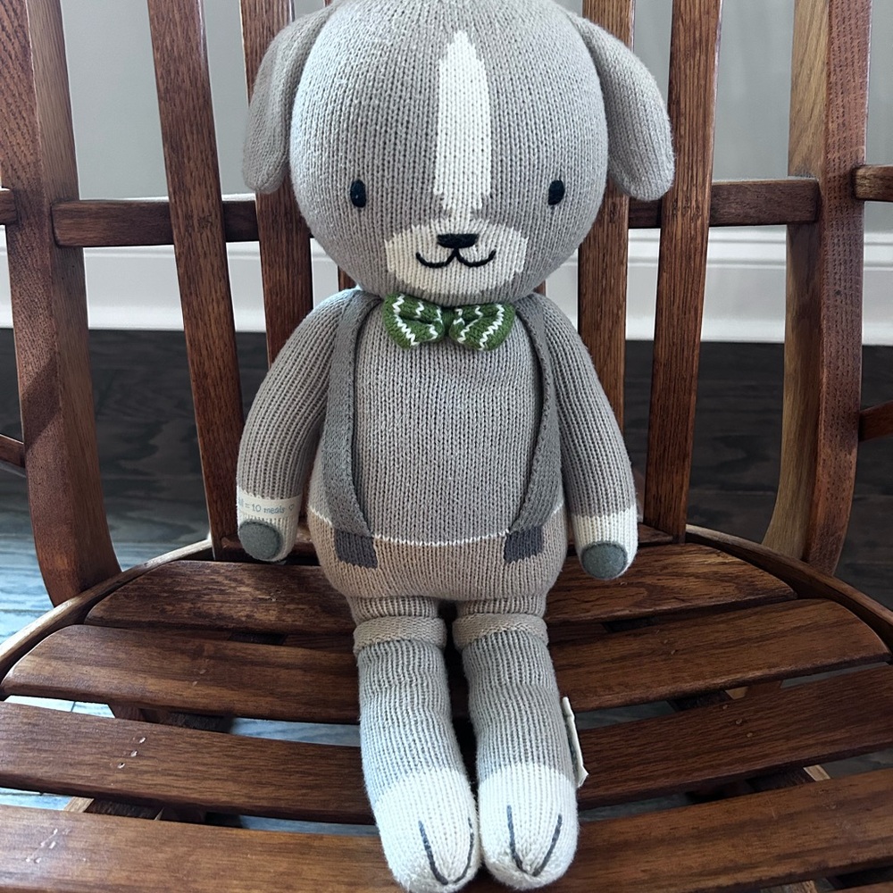 Cuddle And Kind Noah The Dog Knit Plush with Green Bow Tie 17”